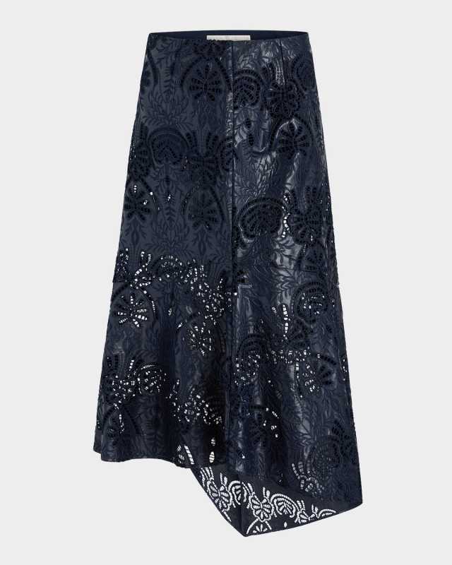 Casey Embroidered Cutout Asymmetric Midi Skirt